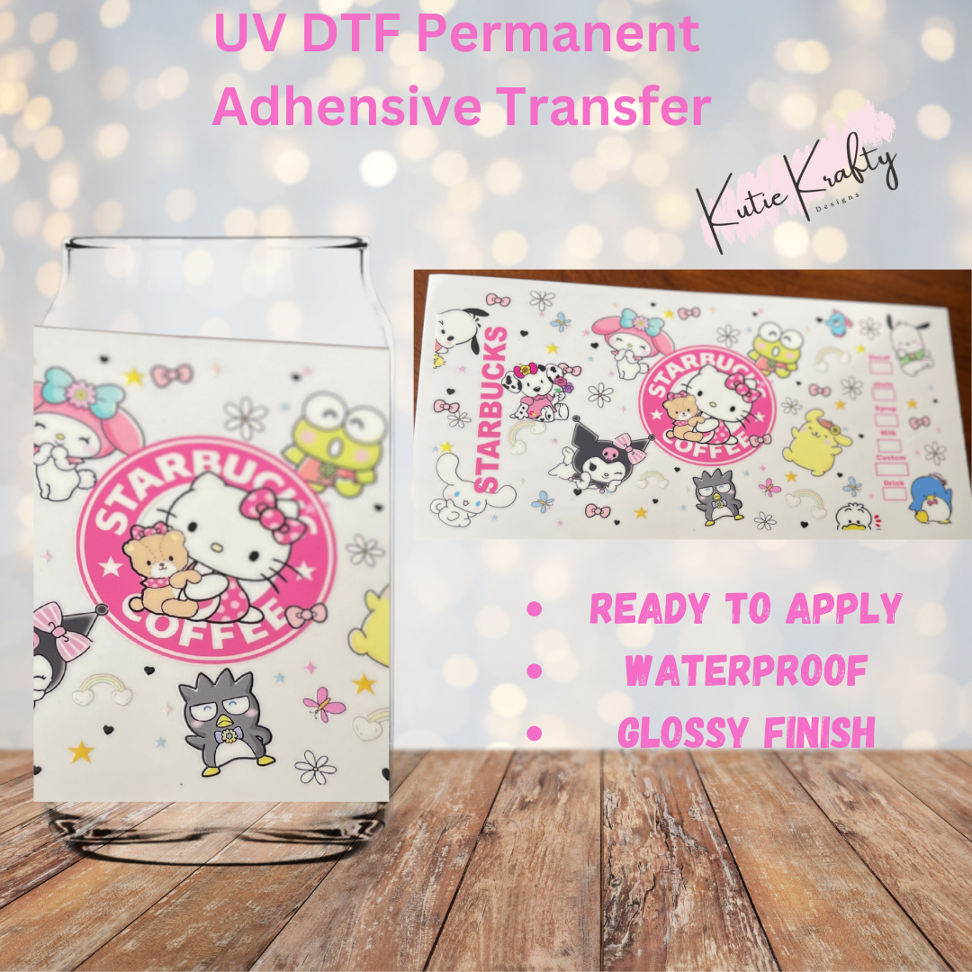 UV DTF Kitty Coffee 160z Cup Wrap